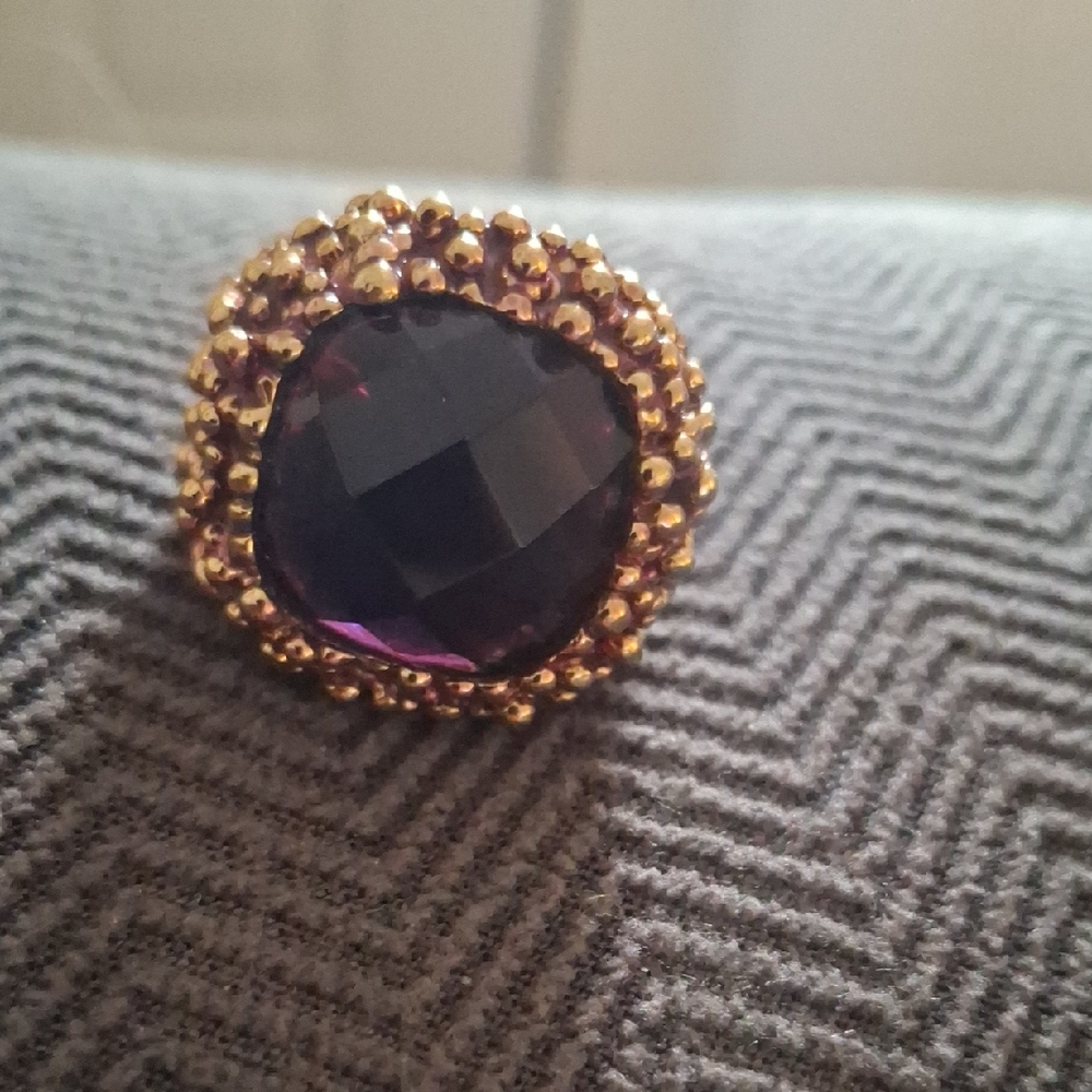 Elegant Gold Toned and Purple Statement Ring